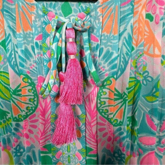 Lilly Pulitzer Marilina Tunic Top Caribbean Citrus Floral Tassel Size XXS beach - Picture 4 of 11